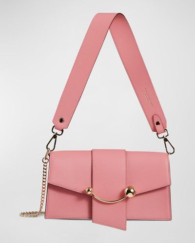 Strathberry Crescent Mini Flap Leather Shoulder Bag - Pink