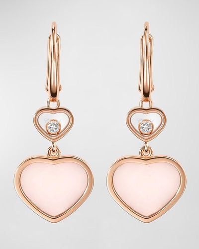 Chopard Happy Hearts 18k Rose Gold Pink Opal & Diamond Earrings - Natural