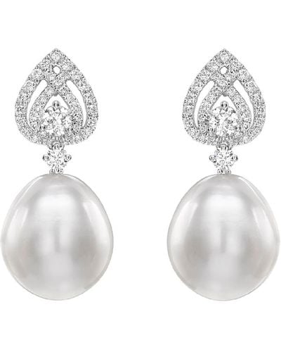 Kiki McDonough Pearls 18k White Gold Diamond Pear Drop Earrings