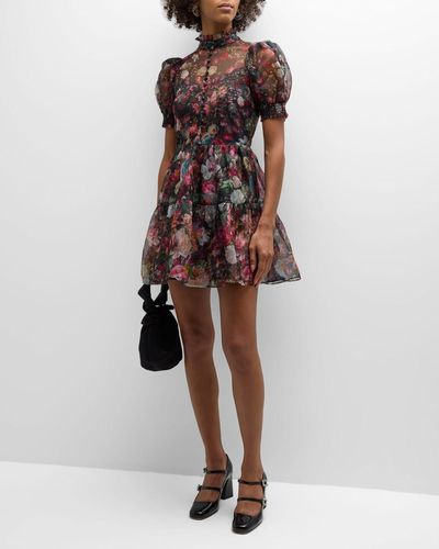 Alice + Olivia Vernita Tiered Button-Front Mini Dress - Multicolor