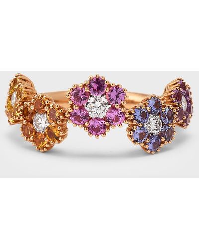 Lisa Nik 18k Rose Gold Rainbow Sapphire Ring With Diamonds, Size 6 - Pink