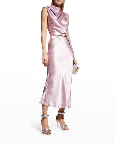 Acler Boise Belted Satin Cowl-neck Midi Dress - Pink