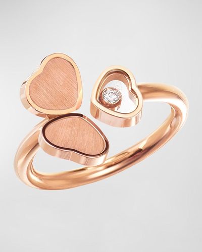 Chopard Happy Hearts 18k Rose Gold Triple Heart Diamond Ring - Pink