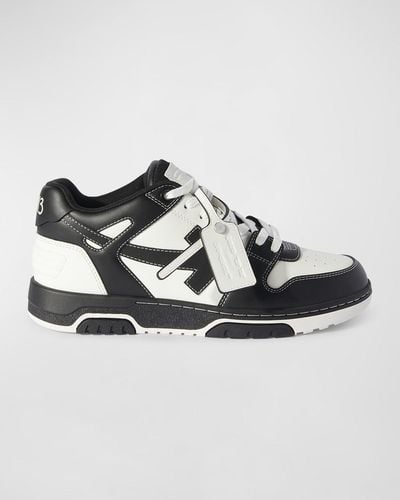 Off-White c/o Virgil Abloh Out Of Office Logic Bicolor Leather Low-Top Sneakers - Metallic