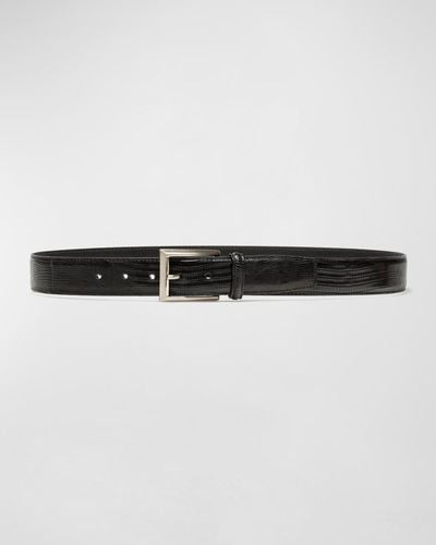 Magnanni Lizard Silvertone-buckle Belt, Black