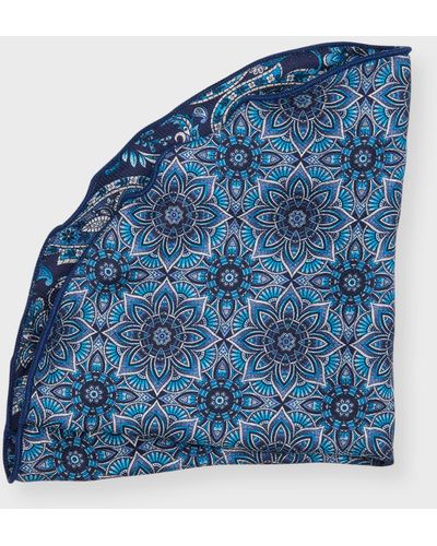 Edward Armah Paisley/Floral Reversible Silk Pocket Circle - Blue