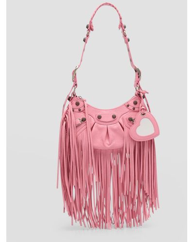 Balenciaga Le Cagole Xs Shoulder Bag With Fringes - Pink