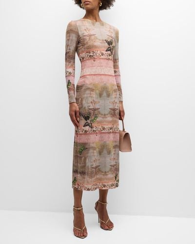 Alice + Olivia Delora Long-Sleeve Ankle-Length Dress - Natural
