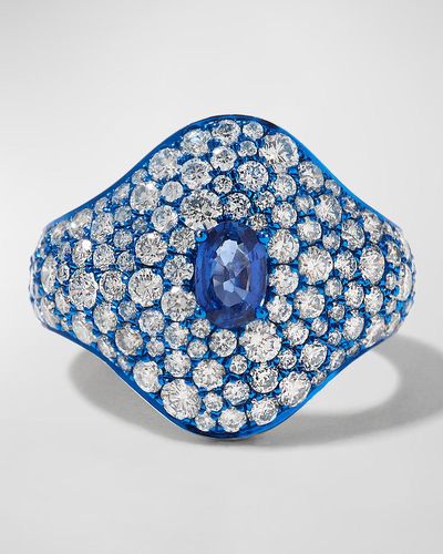 Graziela Gems Rhodium, Sapphire And Diamond Ring, Size 7 - Blue