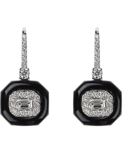 Nikos Koulis Oui 18k White Gold Diamond & Black Enamel Drop Earrings