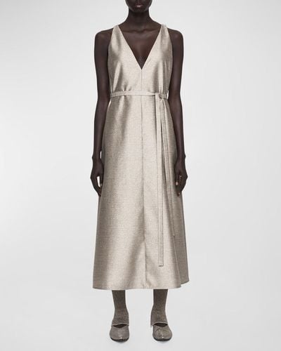 JOSEPH Desiree Sleeveless Metallic Midi Dress - Natural