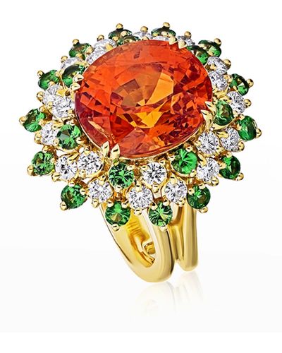 Alexander Laut 18k Spessatite Statement Ring With Diamonds And Tsavorite, Size 6.5 - Multicolor