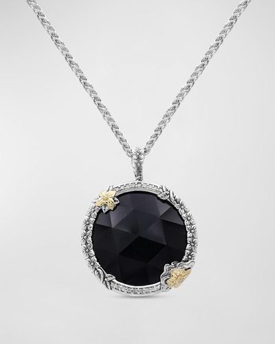 Stephen Dweck Garden Of Stephen Faceted Black Onyx Pendant Necklace In Sterling Silver With 18k Gold Flowers And Diamonds - White