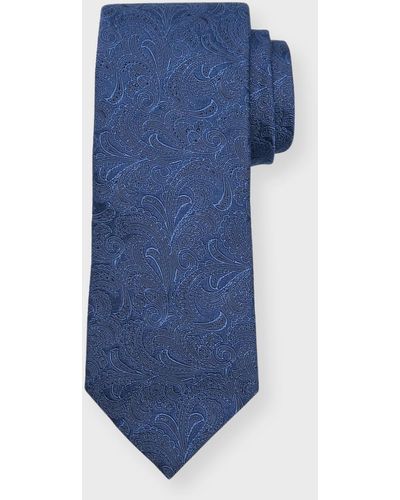 Brunello Cucinelli Silk-cotton Tonal Paisley Tie - Blue