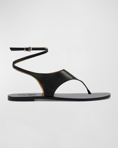 Paris Texas Amalfi Leather Ankle-Strap Thong Sandals - Metallic