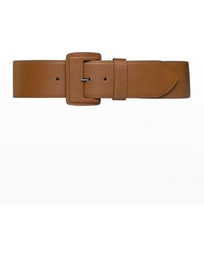 Vaincourt Paris La Merveilleuse Large Pebbled Leather Belt With Covered Buckle - Brown