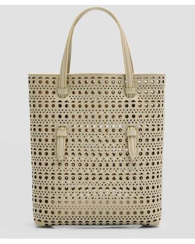 Alaïa Mini North-south Perforated Tote Bag - Natural