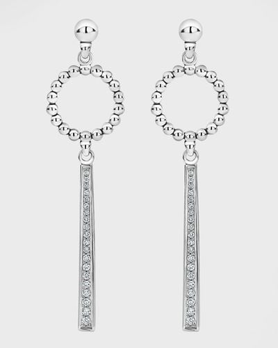 Lagos Sterling Caviar Beaded Circle Drop Earrings With Linear Diamond Station - Blue