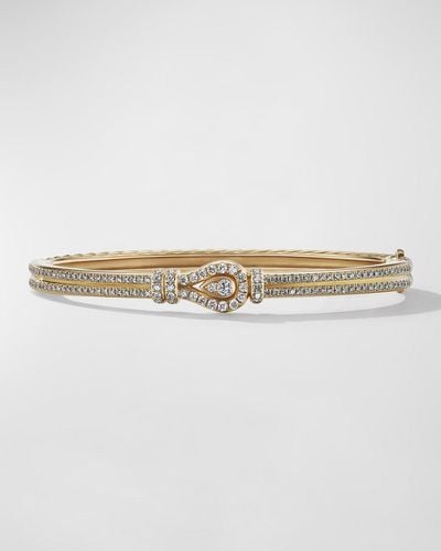 David Yurman Thoroughbred Loop Bracelet With Full Pave Diamonds In 18k Gold, 4.5mm, Size L - Natural