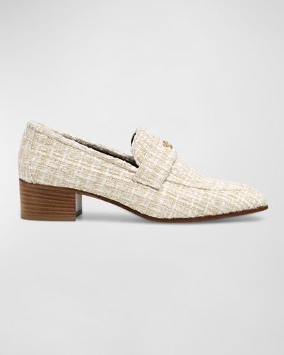 Bougeotte Tweed Slip-On Heeled Loafers - White