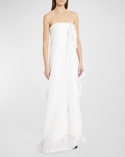 The Row Madleine Strapless Cascading-Drape Gown - White