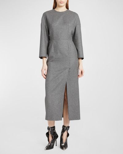 Alexander McQueen Pinstripe Wool Day Dress - Gray