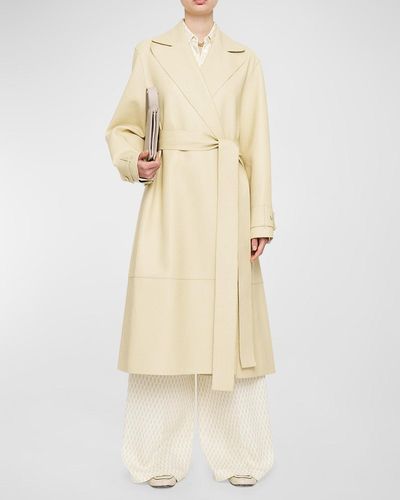 JOSEPH Courty Belted Leather Wrap Coat - Natural