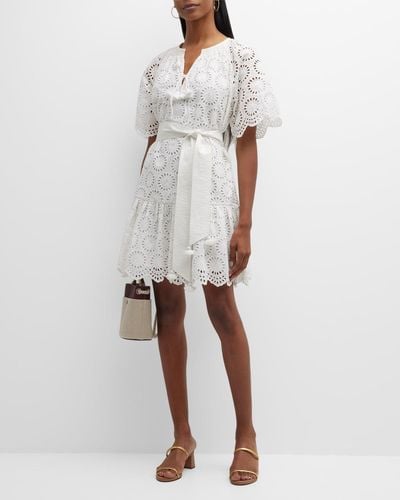Figue Bria Eyelet Belted Mini Dress - White