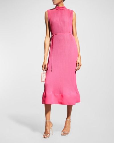 MILLY Melina Solid Pleated Dress - Pink