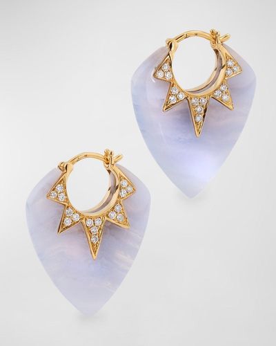 Sorellina 18K Earrings With Lace Agate And Gh-Si Diamonds. 25X20Mm - Blue