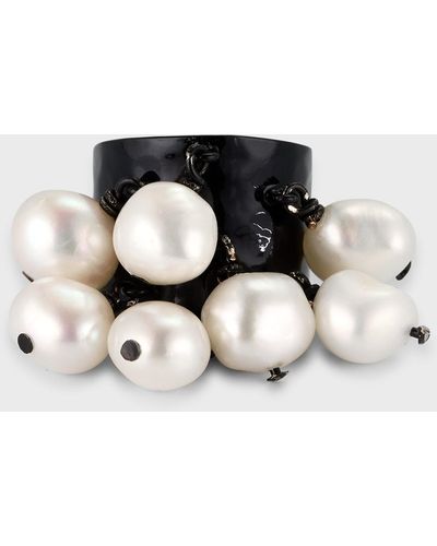 Nest Pearl Charm Adjustable Ring - Black