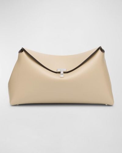 Totême T-Lock Leather Clutch Bag - Natural