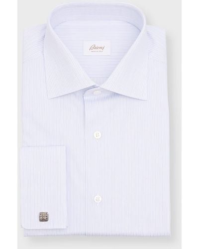 Brioni Fancy Striped Dress Shirt With French Cuffs - White