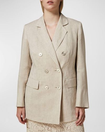 Marina Rinaldi Plus Size Louvre Double-Breasted Linen Jacket - Natural