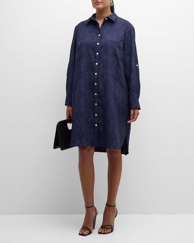 Finley Plus Size Alex Jacquard Midi Shirtdress - Blue