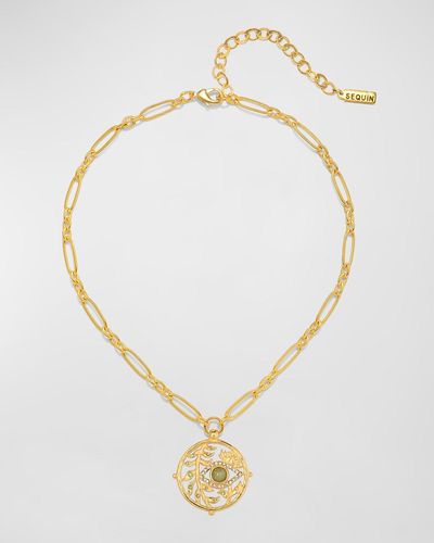 Sequin Peridot Evil Eye Pendant Necklace - Metallic