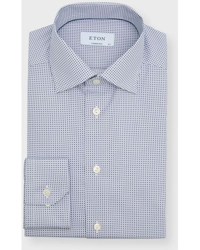 Eton Contemporary Fit Geometric-Print Dress Shirt - Blue