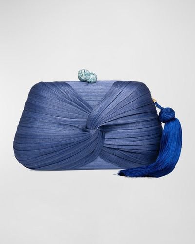 Rafe New York Rosie Draped Tasesel Straw Clutch Bag - Blue