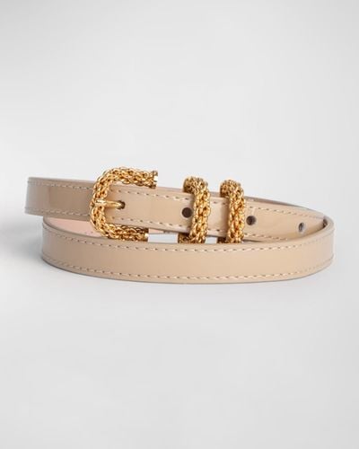 BY FAR Kat Patent Leather Belt - Natural