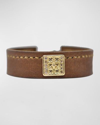 Armenta Leather Wrap Bracelet W/ Diamonds - Natural