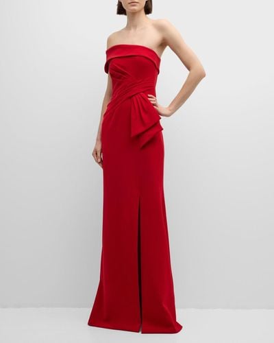 Teri Jon Pleated Off-Shoulder Stretch Crepe Gown - Red