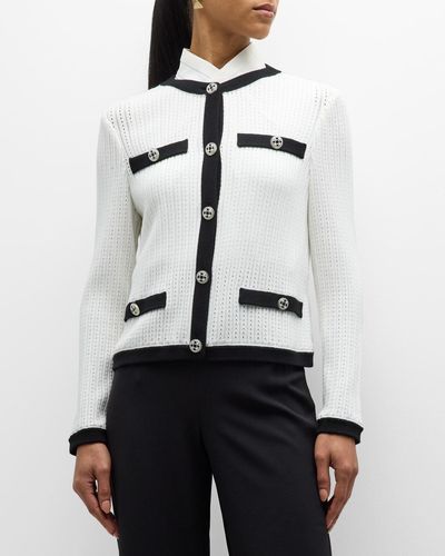 Misook Recycled Pointelle Knit Button-down Jacket - White