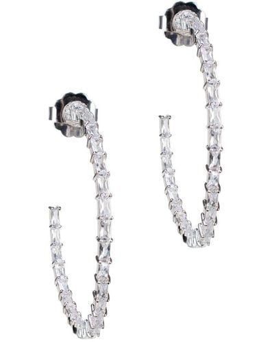 Golconda by Kenneth Jay Lane Inside-out Cubic Zirconia Baguette Hoop Earrings, 2"l - White