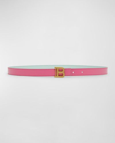 Balmain Reversible Leather Skinny B-Belt - Pink
