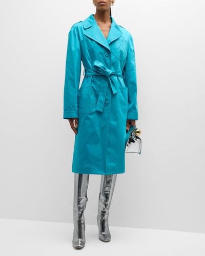 Moschino Jeans Satin Patch Trench Coat - Blue
