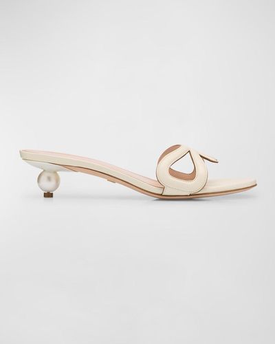 Giambattista Valli Leather Bow Pearly Slide Sandals - Metallic