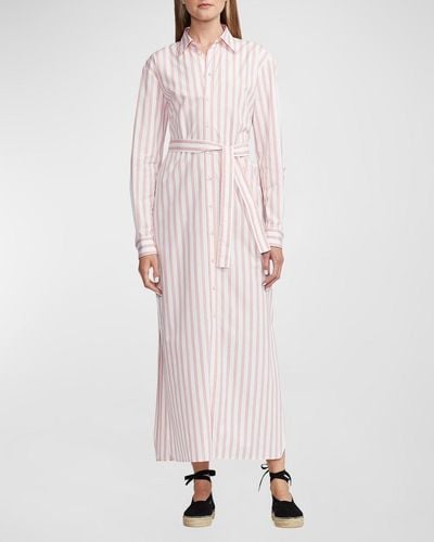 Ralph Lauren Collection Ysabella Umbrella Striped Belted Maxi Shirtdress - Pink