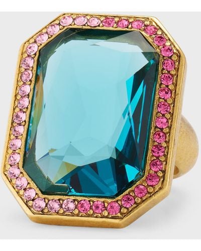 Oscar de la Renta Large Crystal Pave Statement Ring - Blue