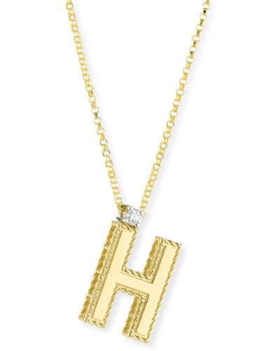 Roberto Coin Princess 18k Yellow Gold Diamond Initial Necklace, H - Metallic