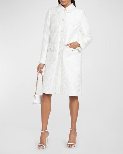 Dolce & Gabbana Peter Pan-Collar Jacquard Brocade Coat - White